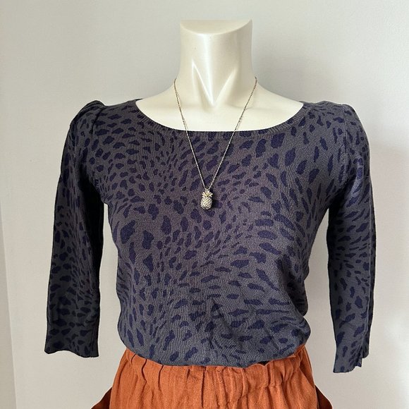 Kookai Paris | Leopard 3/4 Puff Sleeve Knit Top with Shoulder Pads - Picture 2 of 9